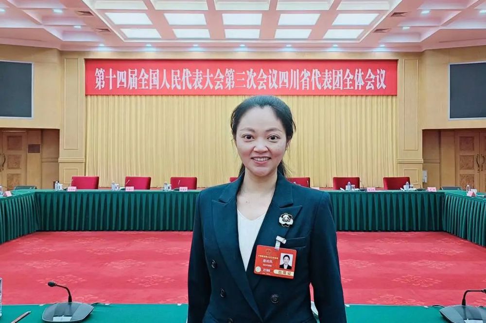 唐成凤在十四届全国人大三次会议四川省代表团全体会议现场。