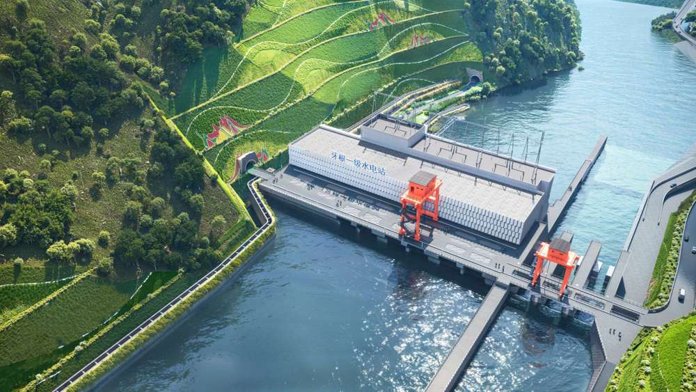 牙根一级水电站建成后效果图
