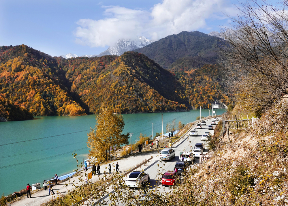 天母湖沿线的自驾车辆