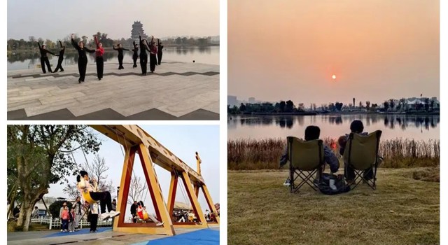 初冬暖阳映照东安湖 市民漫步骑行乐享周末