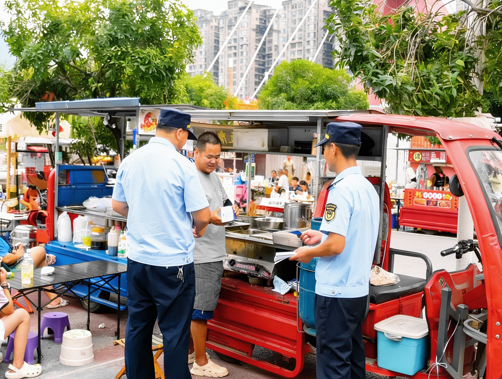 综合执法局向摊贩宣传用火安全