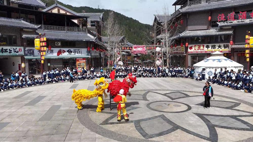 学生们观看李家狮舞