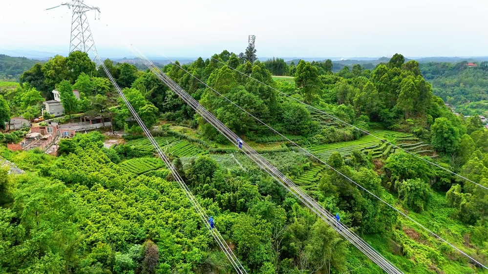 国网四川超高压公司员工对乐山南近区电网500千伏优化工程进行走线验收 王志奇 摄